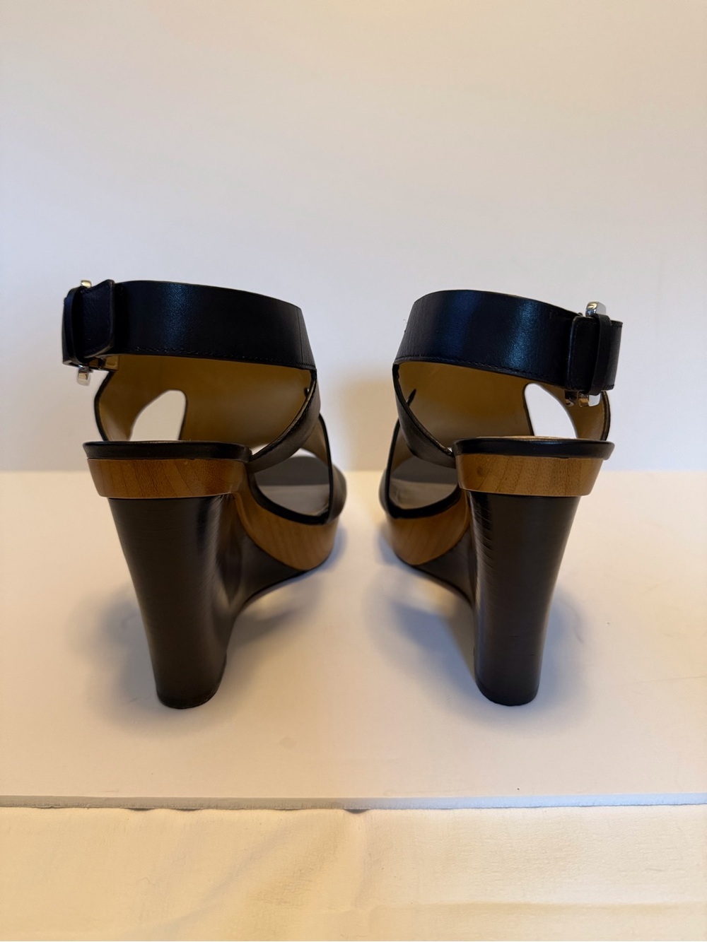 Michael Kors Josephine Black Leather Platform Wedges Size 6.5 NEW - Picture 5 of 9
